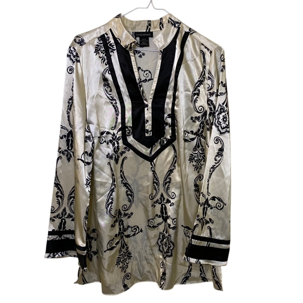 Lane Bryant Black and‎ Cream Floral Blouse, V-Neck Top, Tunic